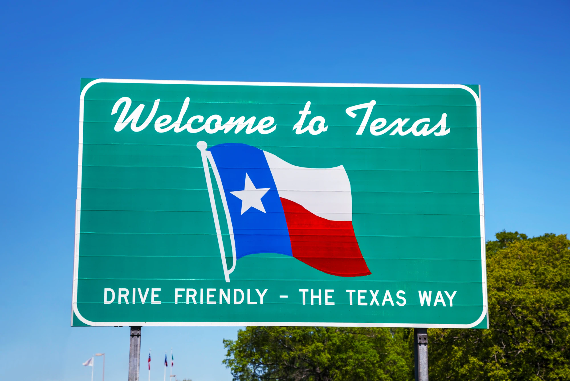 'Welcome to Texas' sign at the border.