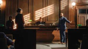 Federal investigator arguing his case in front of a judge