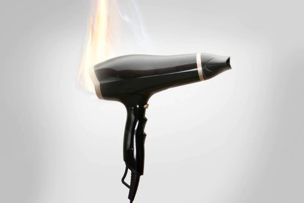 A hairdryer on fire