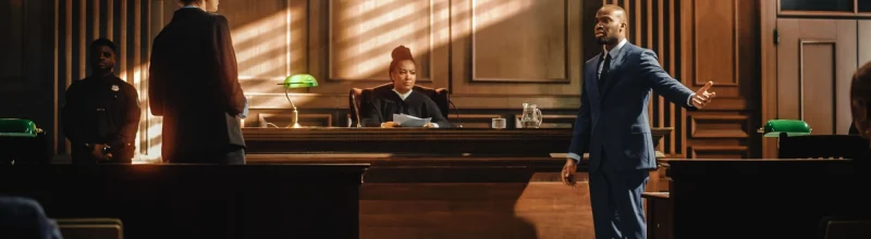Federal investigator arguing his case in front of a judge