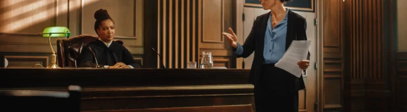Un abogado defensor defendiendo a su cliente ante el tribunal