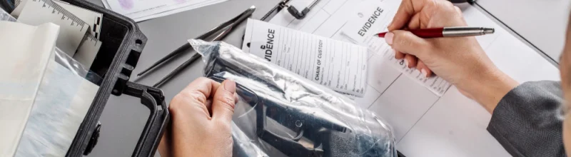 A law enforcement officer entering a handgun into evidence